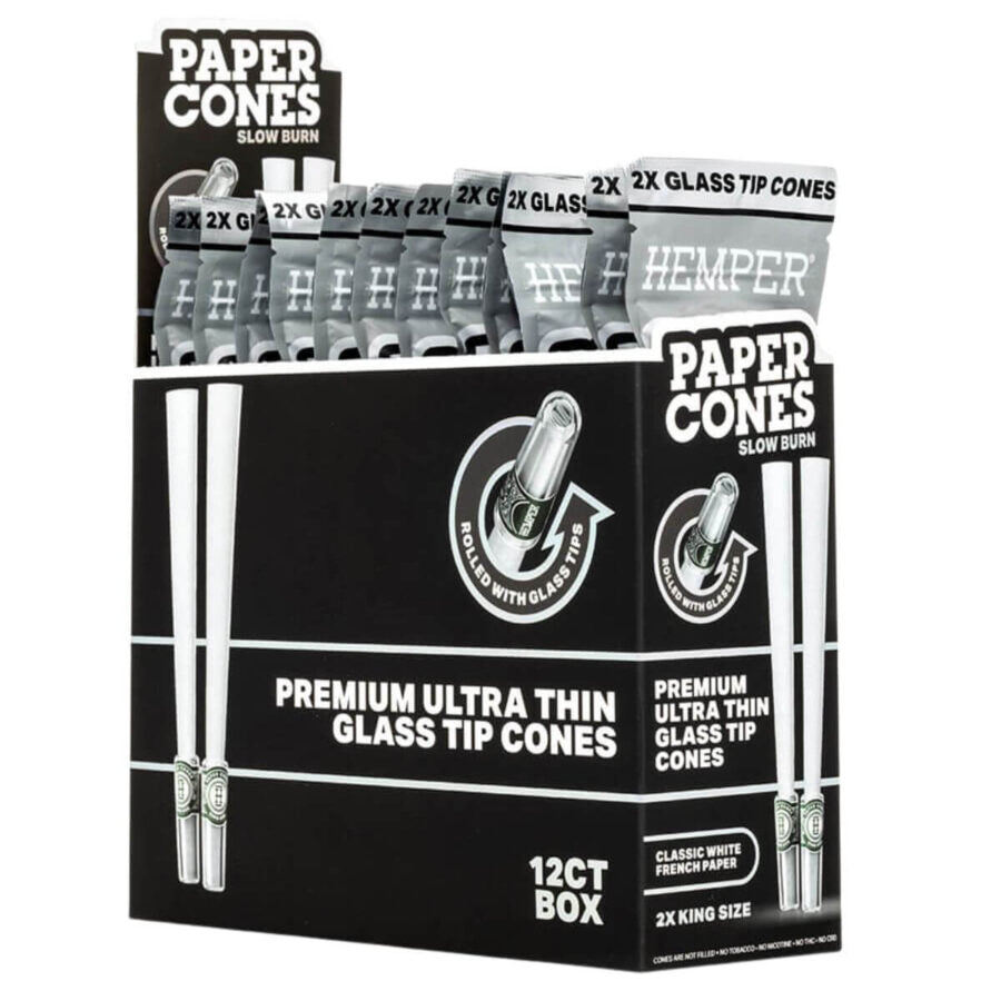 Hemper Cones de Papel Branco Clássico King Size com Filtro de Vidro