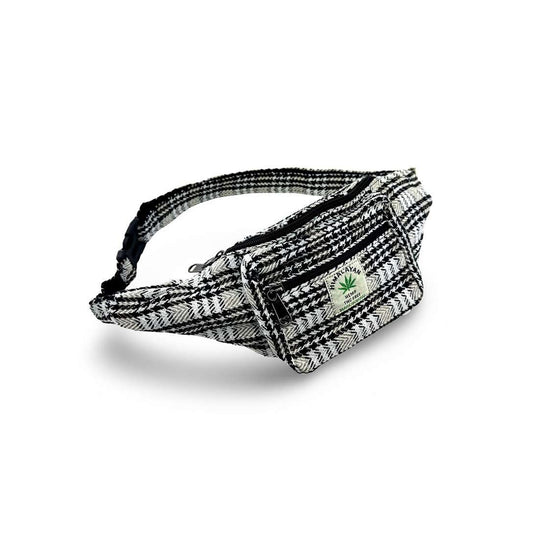 Bolsa de cintura artesanal de cânhamo Branco e Preto | Himalayan
