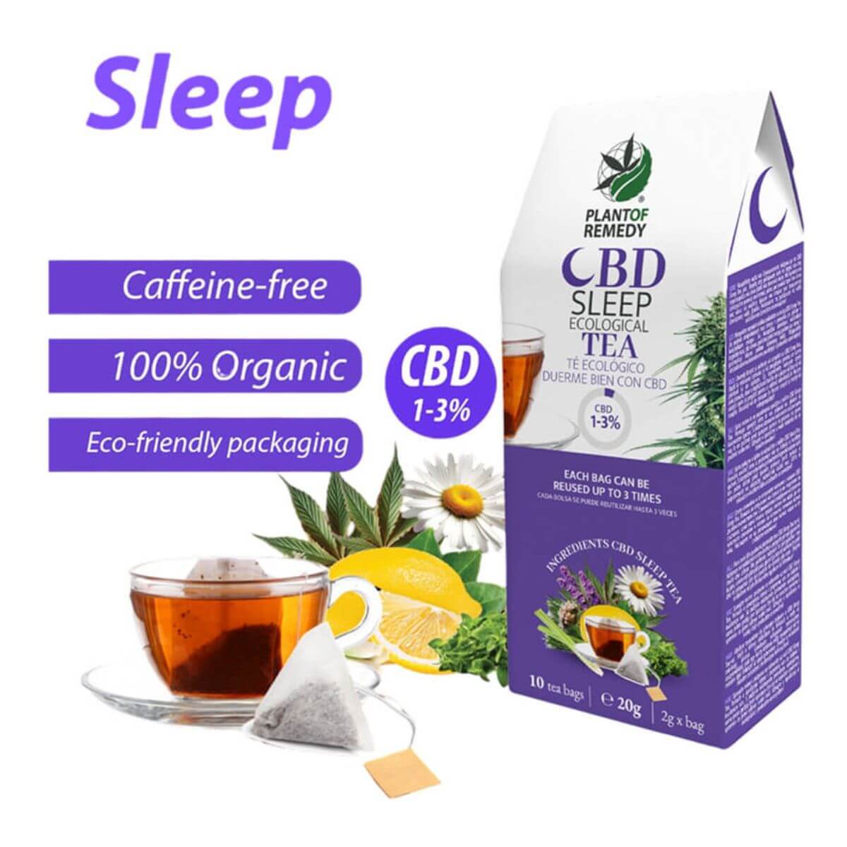 Plant of Remedy Chá Biológico de CBD para Dormir (1–3% CBD, 20 g)