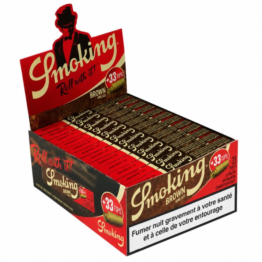 Smoking Brown King Size Slim Rolling Papers + Tips