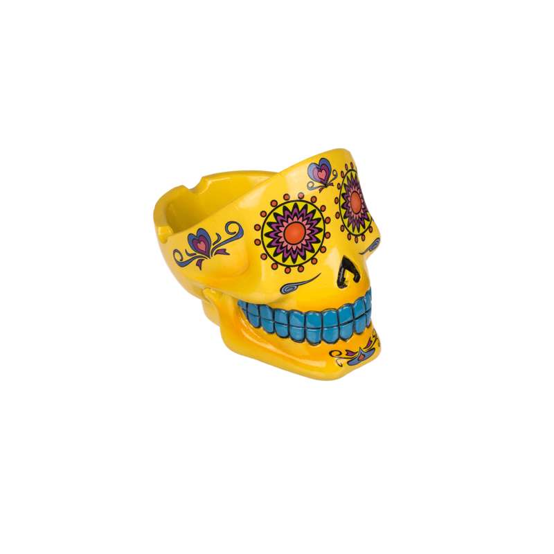 Cinzeiro de Resina Caveira Mexicana Amarela
