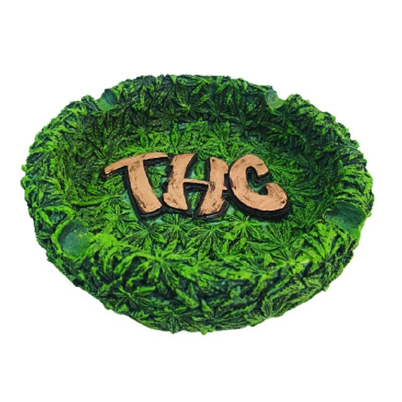 Cinzeiro de Resina Verde THC Dourado 13 cm
