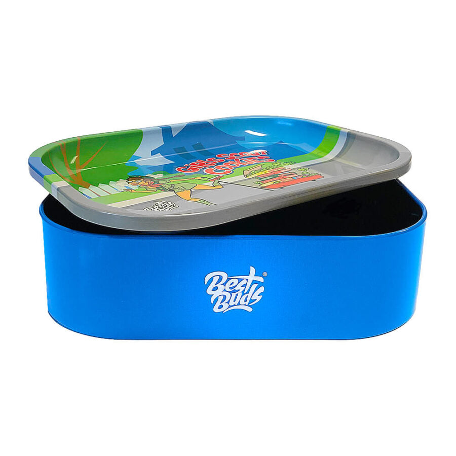Best Buds Tin Box Rolling Tray with Storage